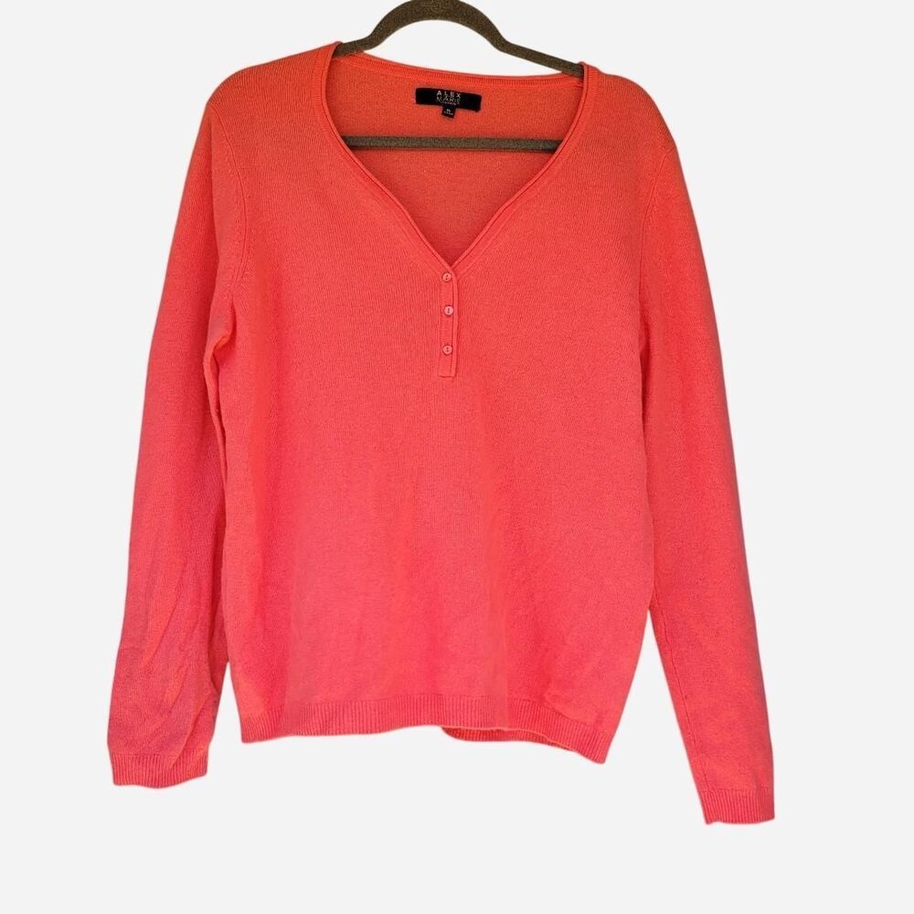 Alex Marie Women's XL Cashmere Coral Henley Sweater Spring Luxury Old Money